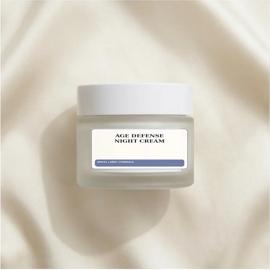 Age Defense Night Cream White Label Formula — Glass jar private label packaging