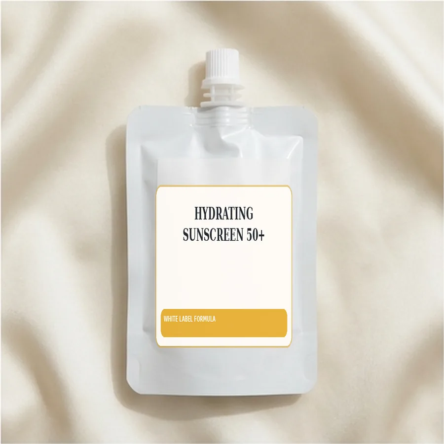 Hydrating Sunscreen 50+ White Label Formula — Spout sachet private label packaging
